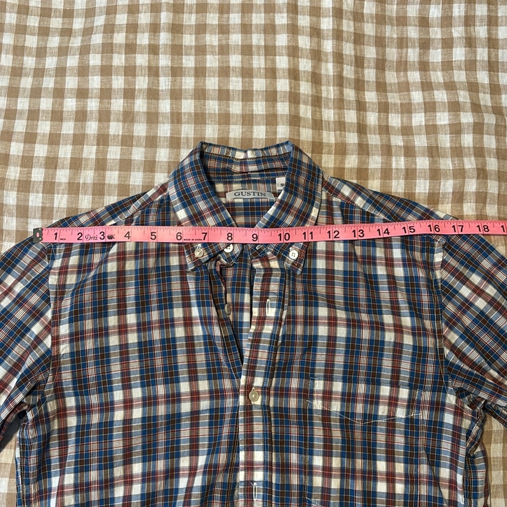 Gustin Plaid Button-Down Shirt in Blue, Brown, White - Picture 5 of 8